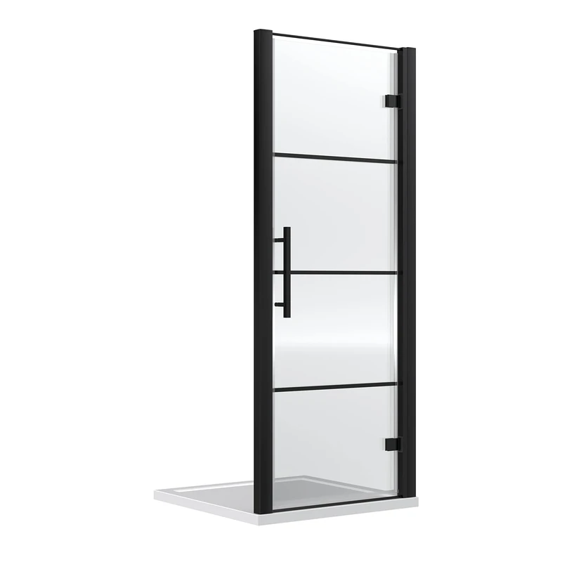 Hudson Reed ADHD80-E8 Apex Modern Bathroom 8mm Toughened Safety Glass Reversible Easy Fit Hinged Door, 800mm, Matt Black