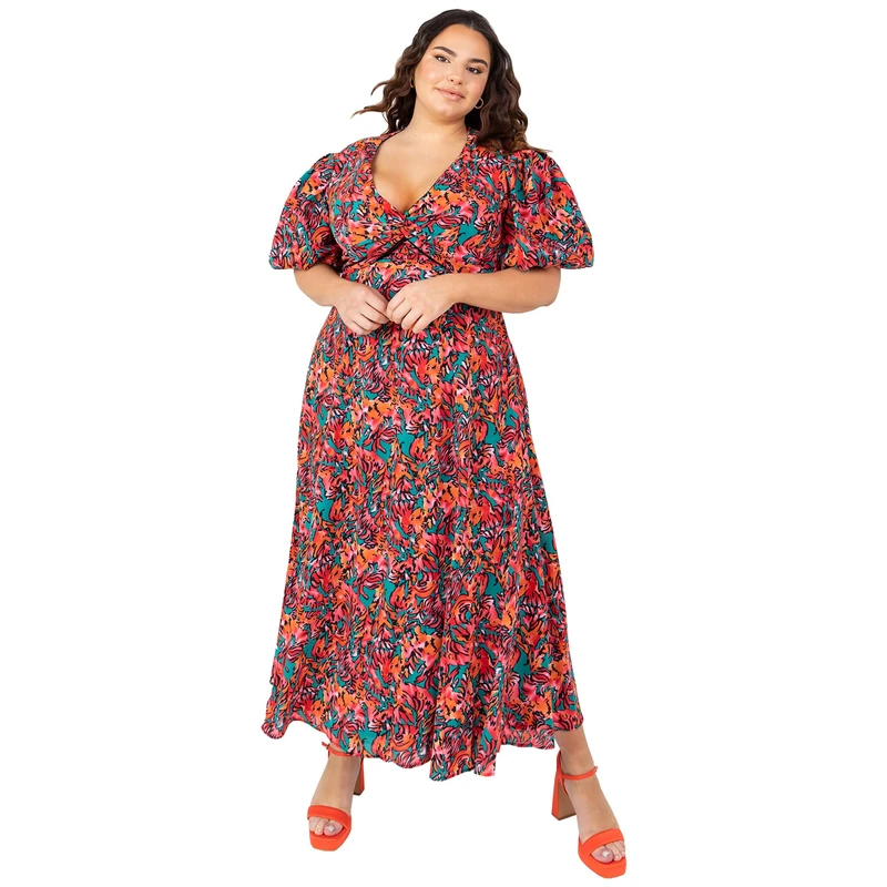 Lovedrobe Womens Ladies Plus Size Dress Tropical V Neckline Bow Detail Summer Size 16