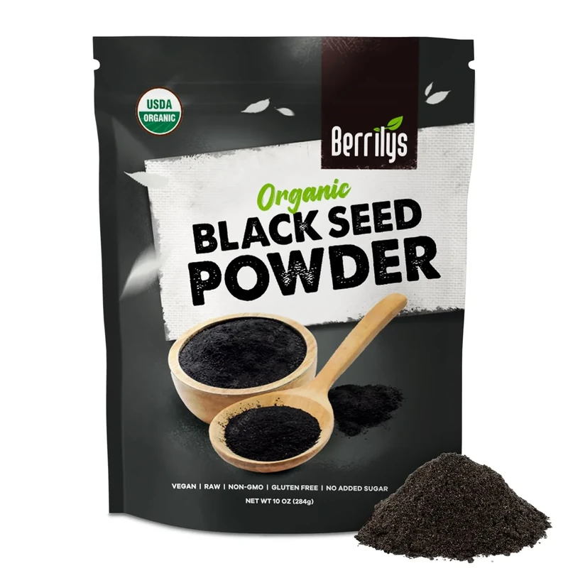 Berrilys Organic Black Cumin Seed Powder, 284 gr - Pure Organic Nigella Sativa, Black Cumin Seed Powder for Wellness & Holistic Health Benefits