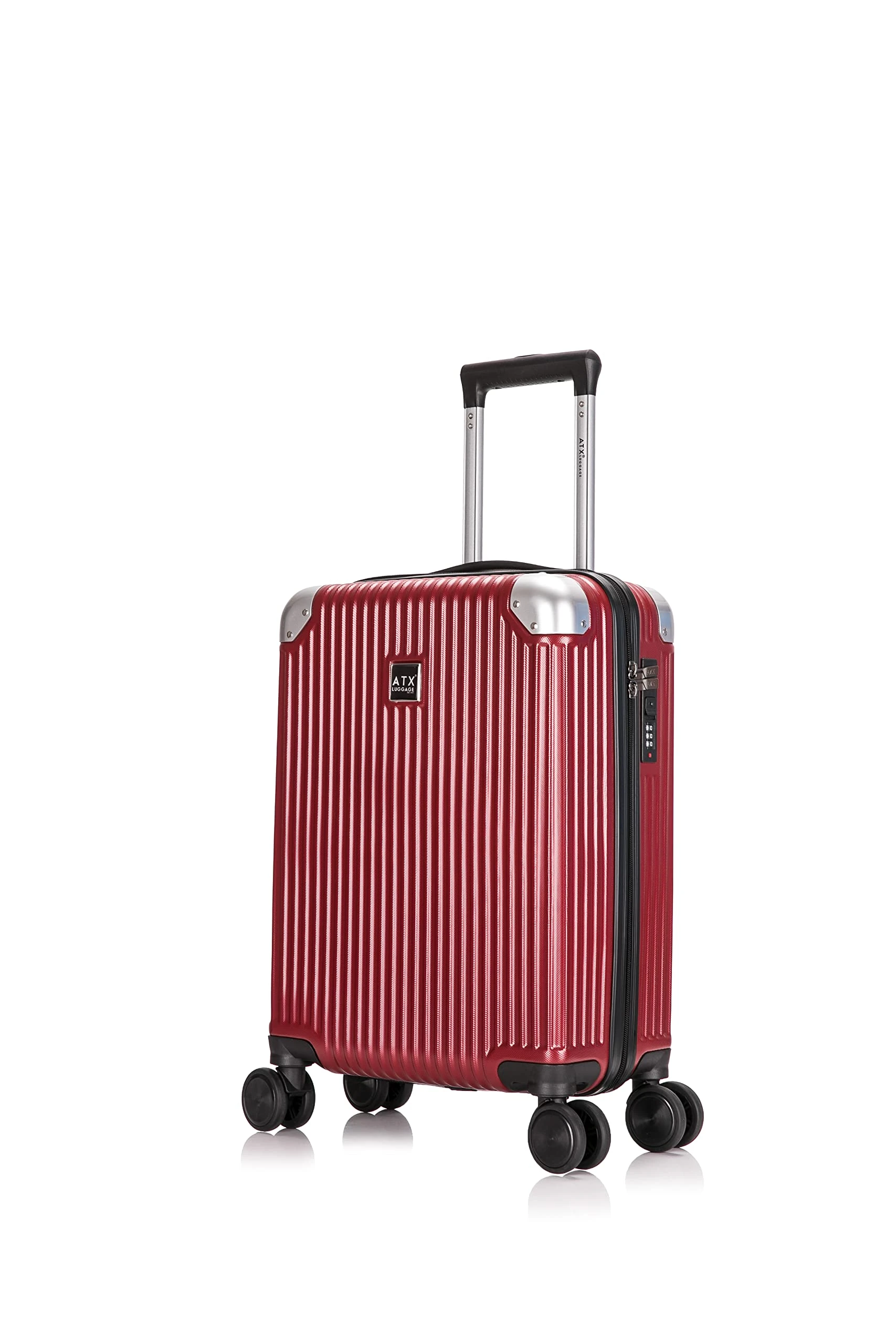 ATX Luggage 55x36x20cm Cabin Suitcase Lightweight Durable ABS Small Suitcase with 4 Dual Spinner Wheels and Built-in 3 Digit Combination Lock (Cherry Red, 21Inches, 33Liter)