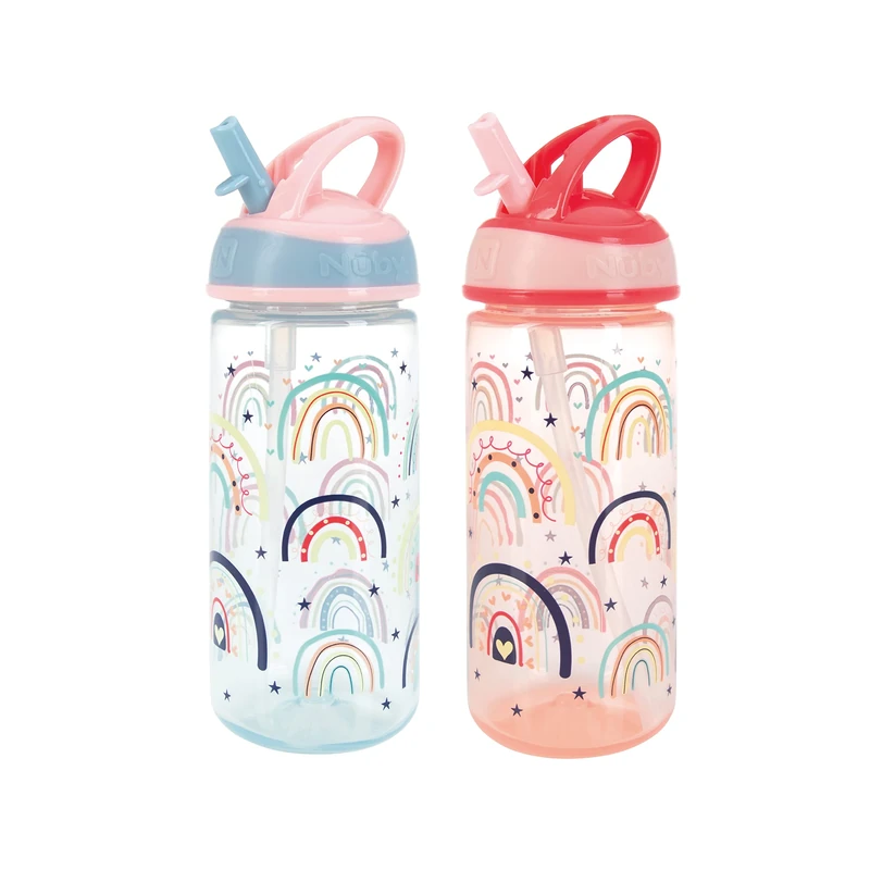 Nuby Sippy Cup 540ml Rainbows Pack of 2 - Flip Spout Straw