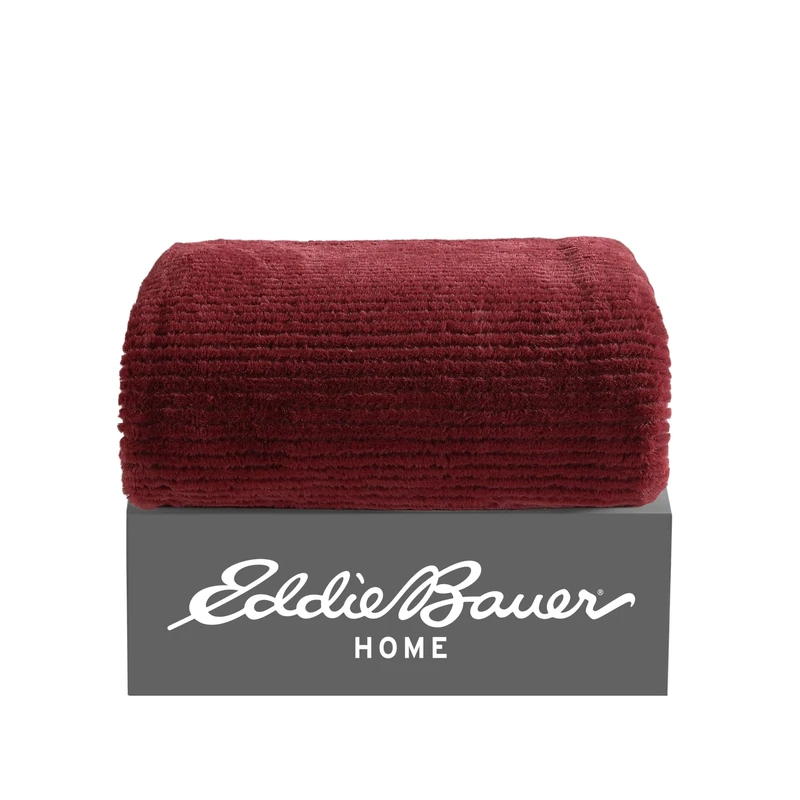 Eddie Bauer - Throw Blanket, Soft Plush Bedding with Micromink Reverse, Cozy Home Decor for Bed or Couch (Textured Solid Red, 50" x 60")