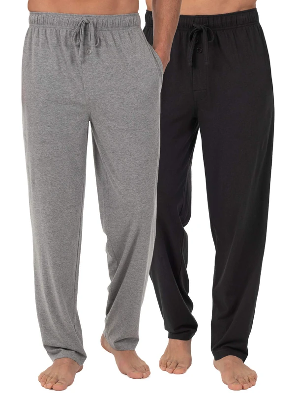 Fruit of the Loom Men's Jersey Knit Pyjama Bottoms, Extended Sizes, 1 & 2 Packs Pajama, Ebony/Esched Heather, S