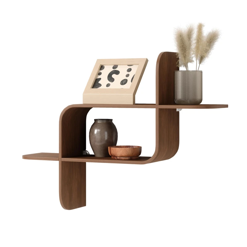 Umbra Montage Floating Wall Shelf Display Case, Made of Natural Bent Wood, Light Walnut - Image 1