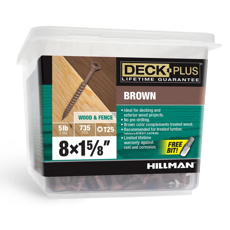 Deck Plus Wood Screws, Brown Exterior Screws, 1-5/8" x #10, 5lb