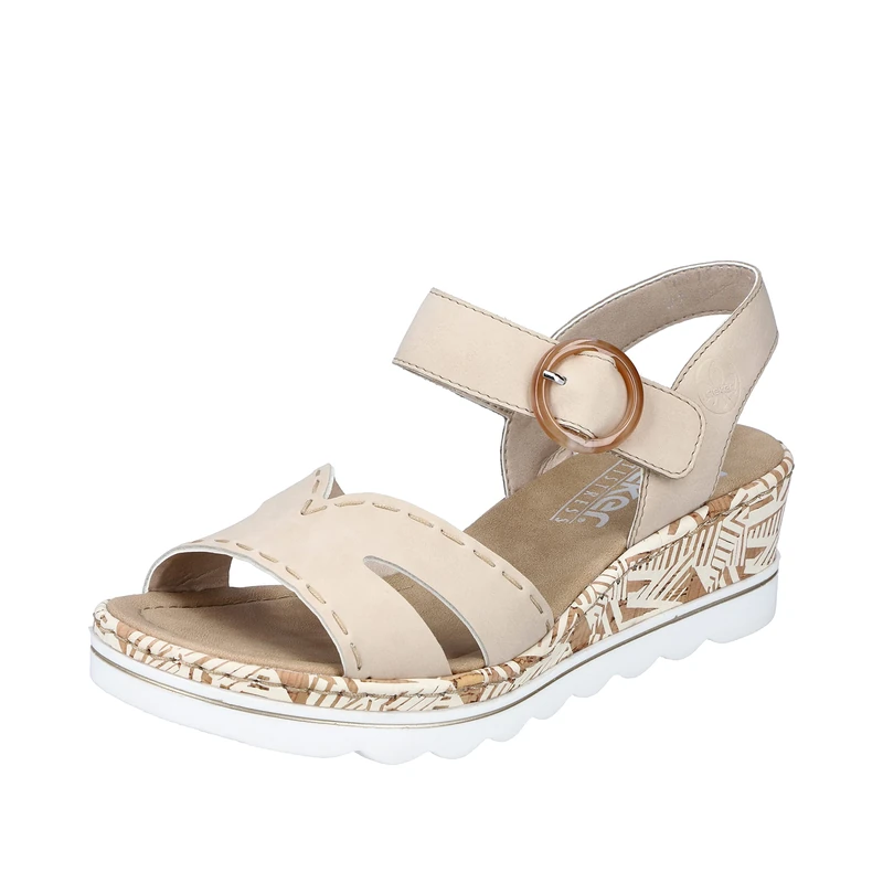 Rieker Ladies Reker Wedge Sandals 67173-60 - Beige Synthetic - UK Size 6.5 - EU Size 40 - US Size 8.5