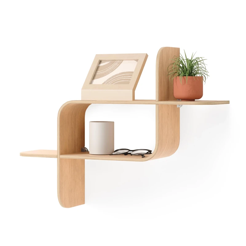 Umbra Montage Floating Wall Shelf Display Case, Made of Natural Bent Wood, Natural