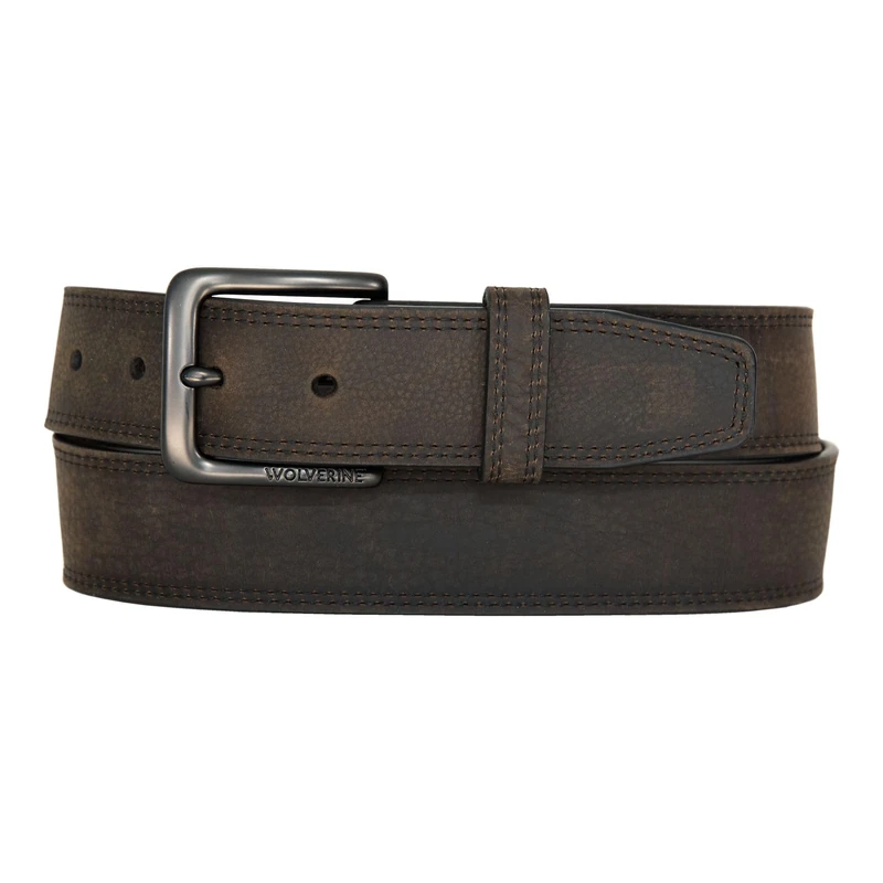 Wolverine Unisex's Men's Loader Leather Work Belt with Matte Gunmetal Finish Harness Buckle, Brown, 44