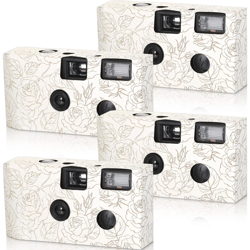 Zhengmy 4 Pack Disposable Camera for Wedding, 34mm Single Use with Flash and Hand Strap Cameras One Time Gathering Wedding Anniversary Travel Camp Party Supply (Fresh Style)