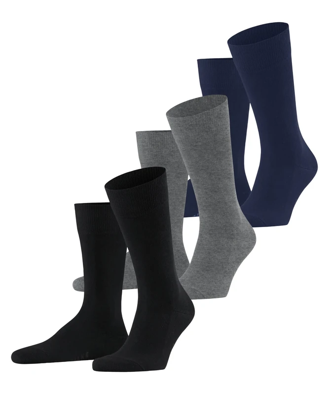 FALKE Mens Family Multipack M Sustainable Cotton Plain Socks, Multicolor Black Grey Blue 0010, 5.5-8 UK