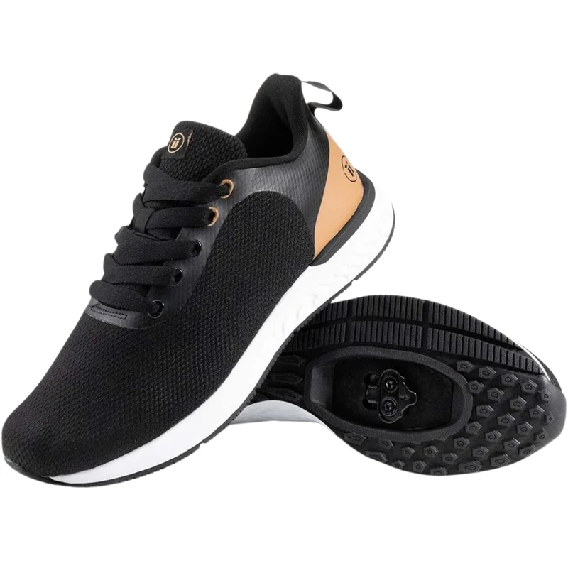 Tommaso Men's Indoor Cycling Shoes – SPD Compatible – Pre-Installed Cleats – Road, Gravel & Spin Bike Shoes – Walkable Design, Carbon-Black-tan, 7 UK