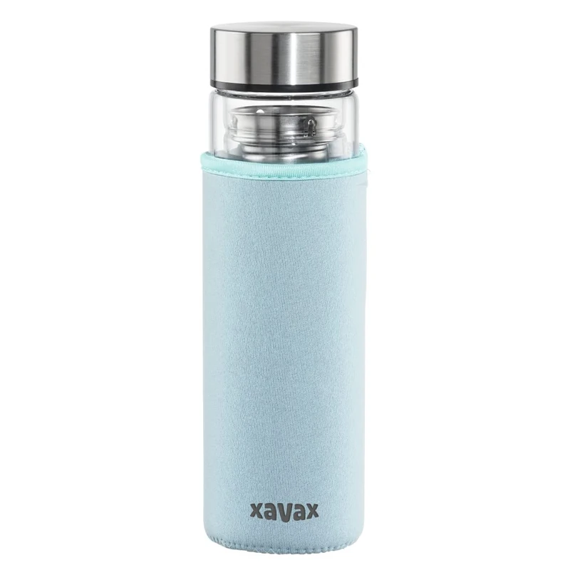 Xavax Glass Water Bottle, 450 ml, with Filter and Silicone Sleeve