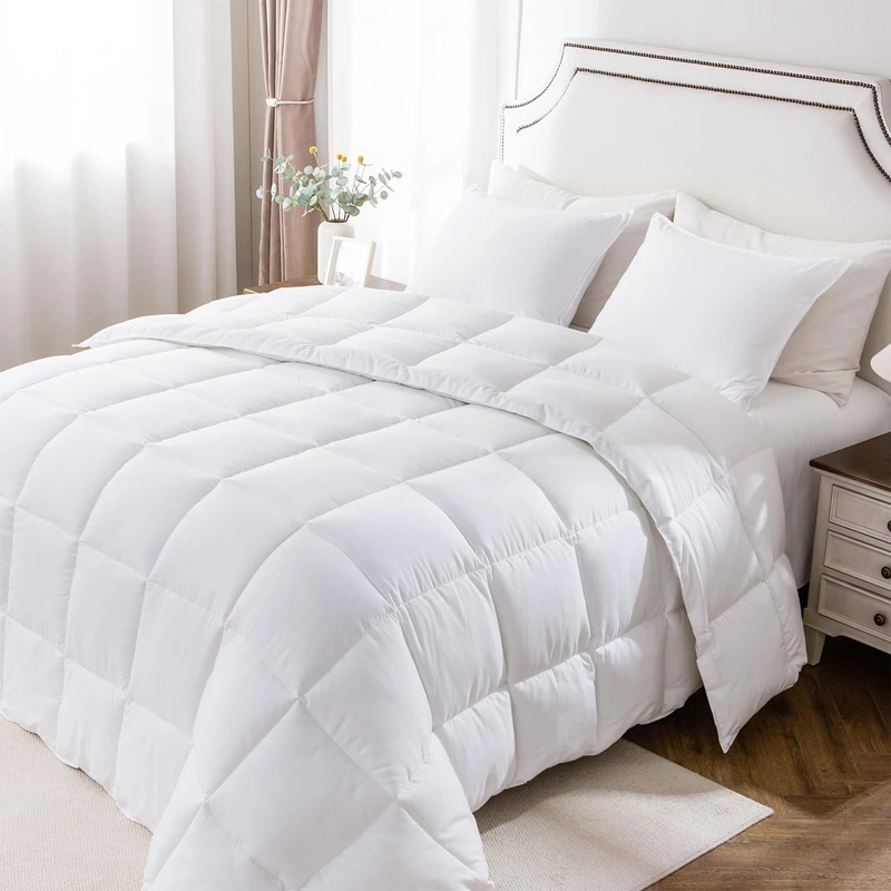 KASENTEX All Season Down Alternative California King Comforter Set with Shams - Bed Comforter Plush Reversible Soft Duvet Insert Hypoallergenic Machine Washable, Cali King Size, White