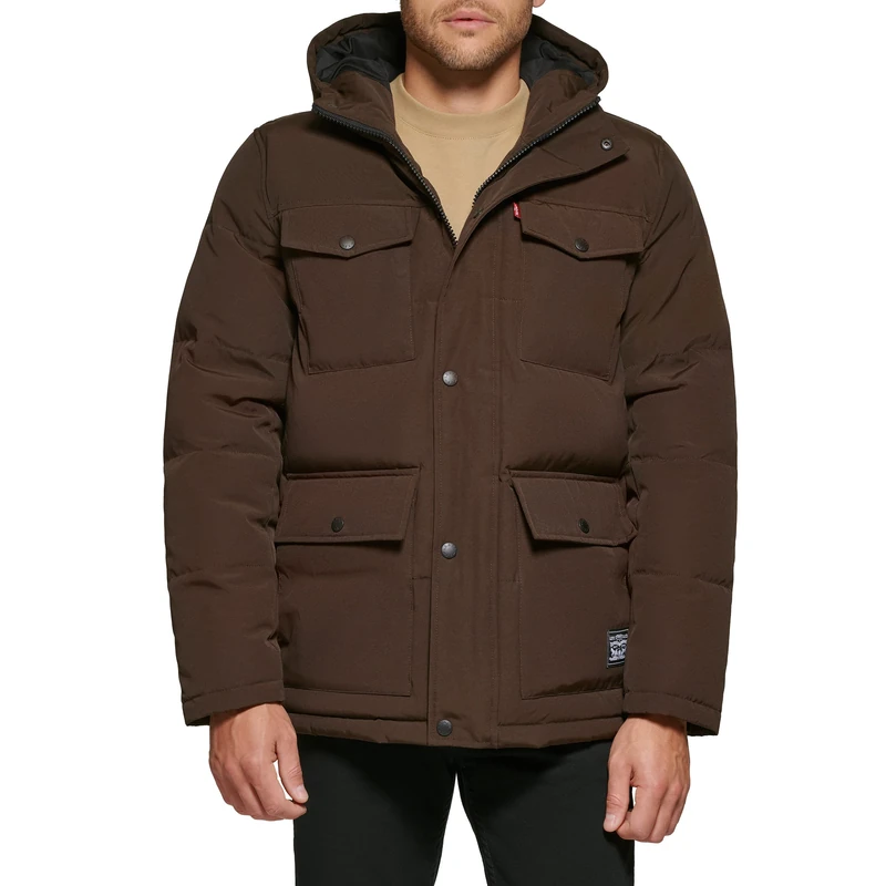 Levi's Men's Arctic Cloth Quilted Lined Performance Parka (Regular and Big & Tall Sizes) Jacket, Dark Brown, Small