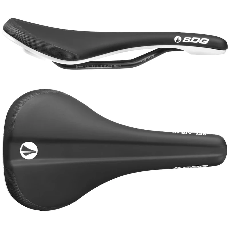 SDG Bel-Air V3 White Base Saddle – Black Microfibre Top | MTB, Trail & Gravel Comfort Saddle with Cut-Out & Lux-Alloy Rails
