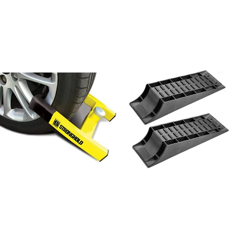 Maypole SH5438 Stronghold Atlas Caravan Wheel Clamp & MP4601 Level Ramp Set (Twin Pack), Black