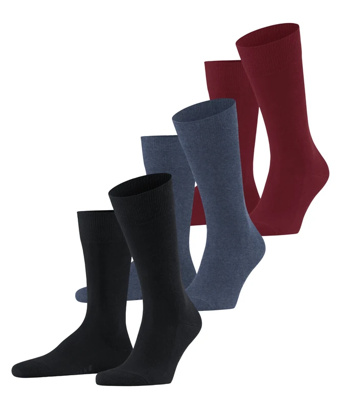 FALKE Men's Family Multipack M So Sustainable Cotton Plain 3 Pairs Socks, Multicolor Blue Mix Red 0020, 5.5-8