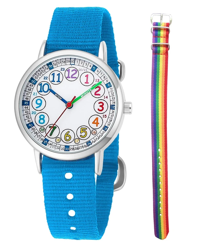 CHAOTECHY Kids Learning Quartz Watch - 2pcs Interchangeable Straps