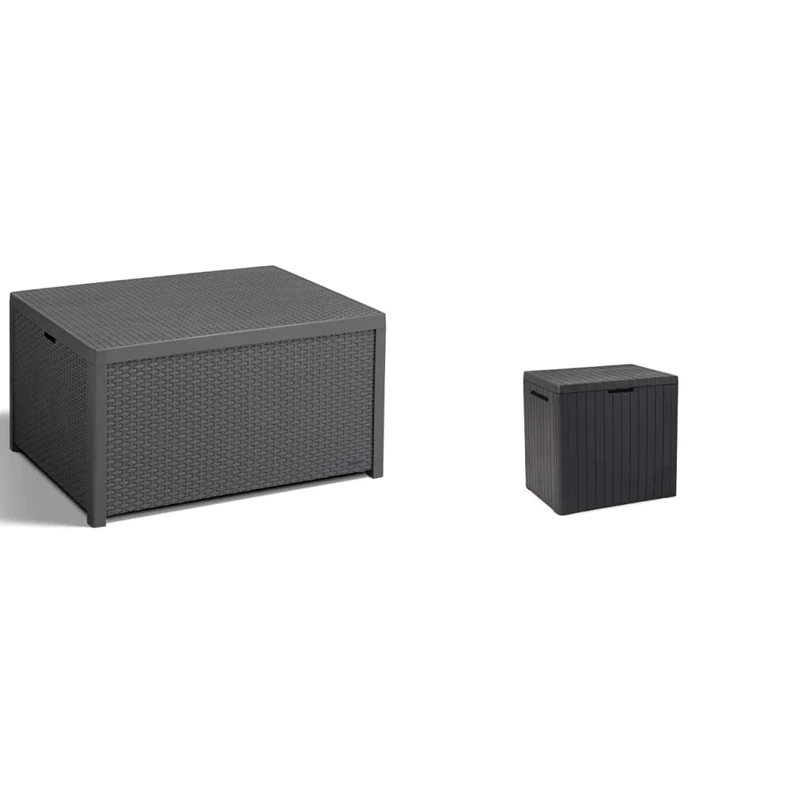 Keter Allibert Arica Outdoor Storage Box - Graphite & City 113L Outdoor Garden Storage Box Garden Furniture - Dark Grey