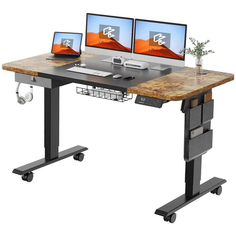 MAIDeSITe Electric Standing Desk Height Adjustable Standing Desk Sit Stand Table with Memory Control and Anti-Collision Technology for Home Working(120 * 60cm,Black Frame+ Rustic Brown Desktop)