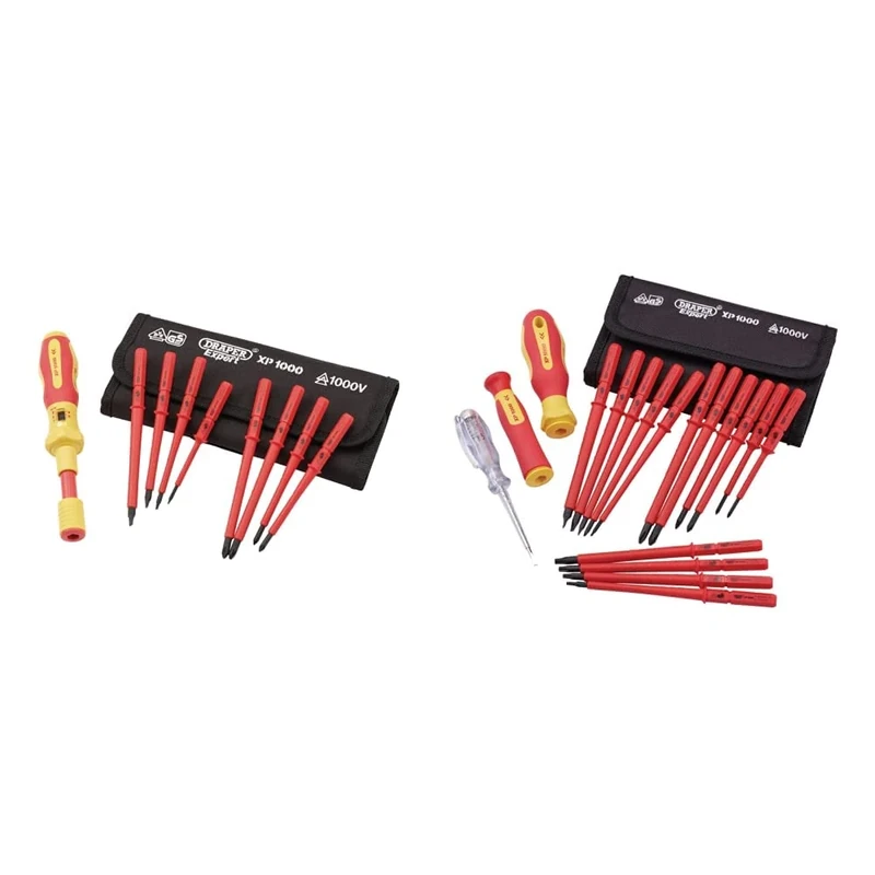 Draper 65372 XP1000 VDE Interchangeable Torque Screwdriver Set (9 Piece) & 05776 ergo plus Blade Screwdriver Set (18 Piece)