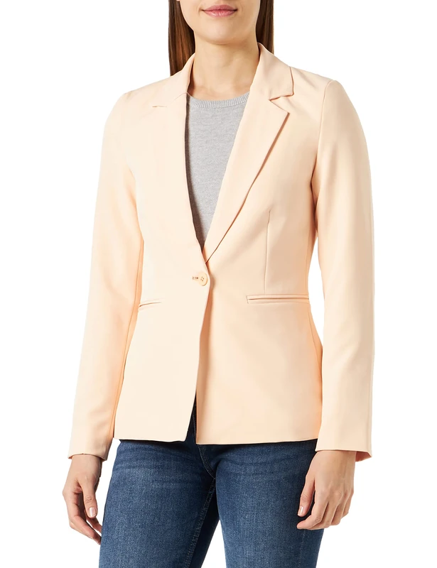 ICHI IHLEXI BL Women's Blazer Short Jacket One-Button Blazer with Stretch and Lapel Collar, Bleached Apricot (120917), 12