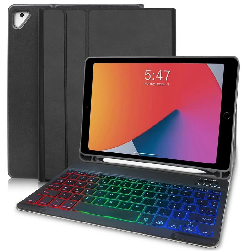 Keyboard Case for Ipad 9.7,UK Layout Keyboard Case for 2018 (6th Gen)/ 2017(5th Gen)/iPad Pro 9.7/ iPad Air 2/iPad Air 1,Protective Case with Apple Pencil Holder and Detachable Wireless Keyboard Black