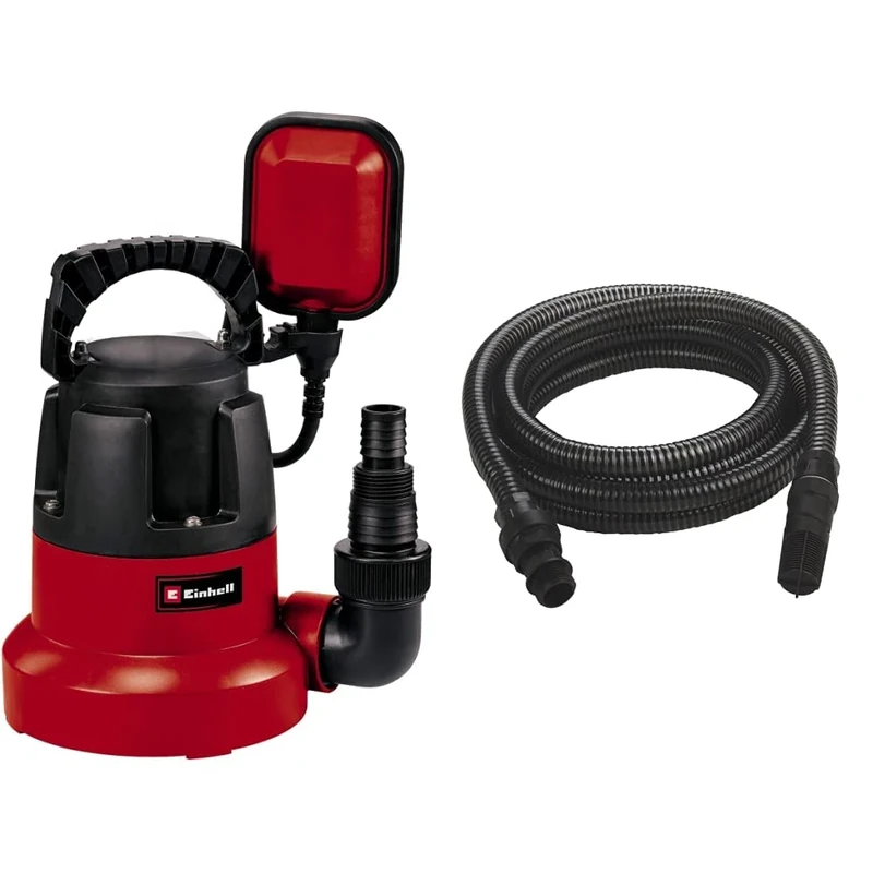 Einhell GC-DP 3580 LL Clean Water Pump | 350W Submersible Pump, Inflatables and Swimming Pools Down to 1mm & Accessory Kit Black Suction Hose 7 Meters with PVC end Fittings - max. : 35°