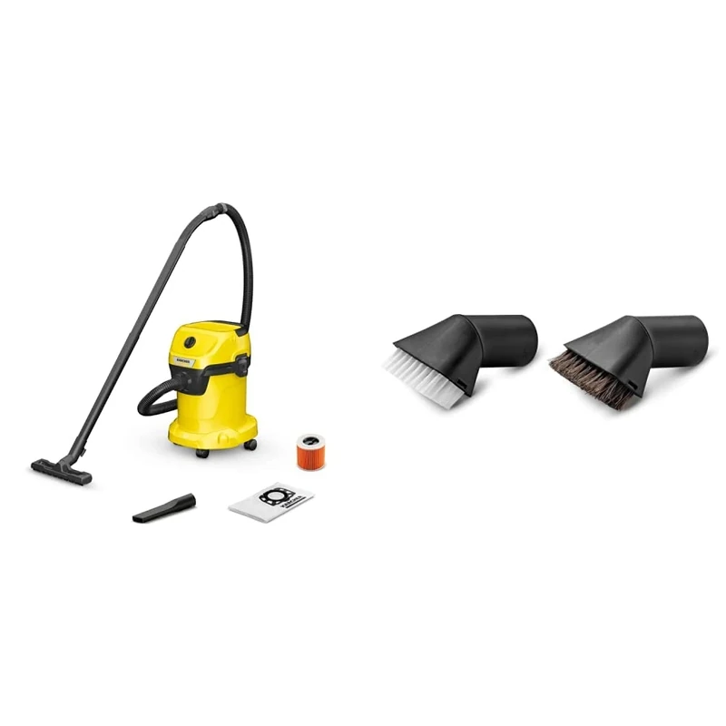Kärcher Wet & Dry Vacuum Cleaner WD 3, blower function, power: 1000w, plastic container: 17L, suction hose: 2m, incl. cartridge filter, floor and crevice nozzle and 2.863-221.0 Suction Brush Set