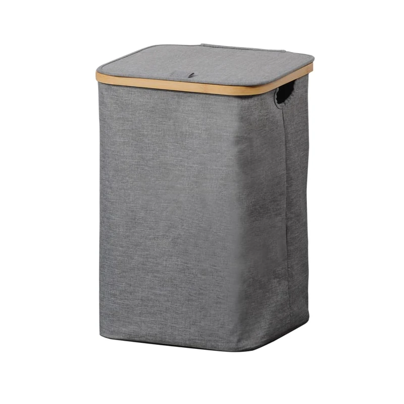 KESPER 19599 Polyester Laundry Hamper Grey Frame Made from FSC Certified Bamboo (Licence Number FSC-C014021) With Flap Dimensions (WxHxD): 33 x 50 x 33 cm.