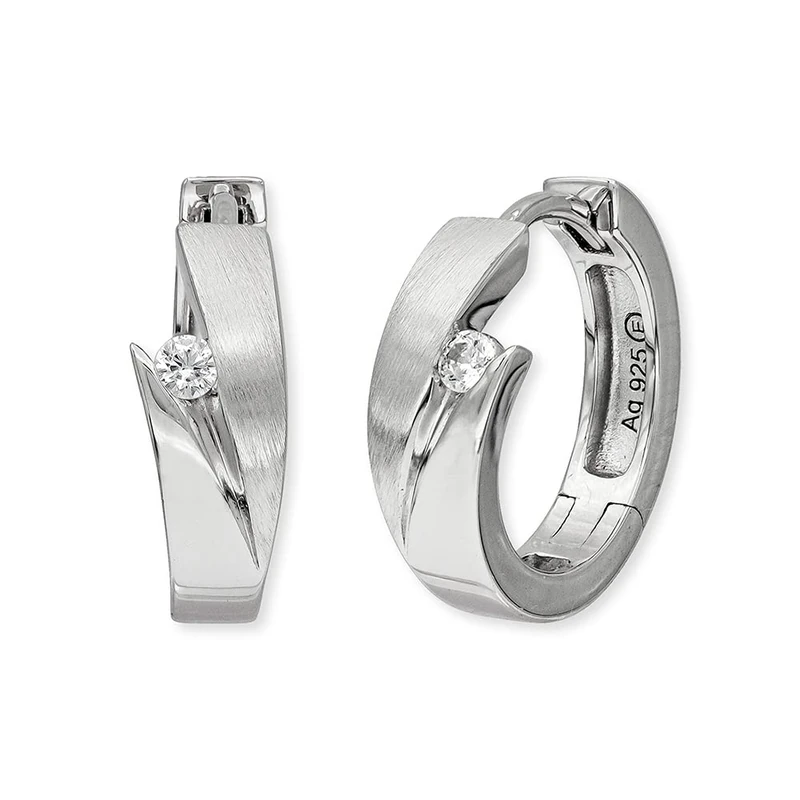 Angel Whisperer Women's Hoop Earrings "Jana" | 925 Sterling Silver • 2 Zirconia Stones • Clip Closure • Nickel-Free • Ø 16mm