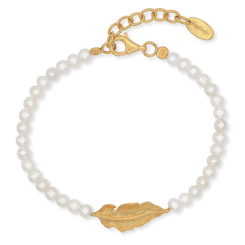 Engelsrufer Angel Whisperer ERB-GLORY-FEDER-G Bracelet Feather and Pearls Silver Gold Plated 925 Sterling Silver