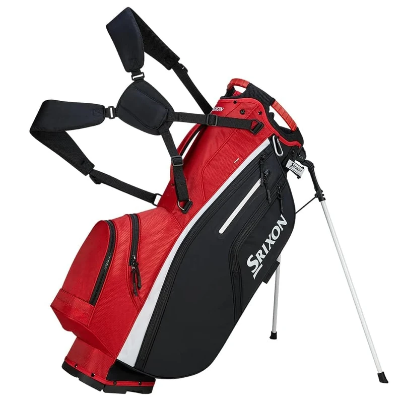 Srixon - Premium Stand Golf Bag - 6 Club Divider - 6 Zipper Pockets including a Velour-lined Valuable and Water-Resistant Pocket and Insulated Pocket - Pen Holder and Cart Lock Bottom Base