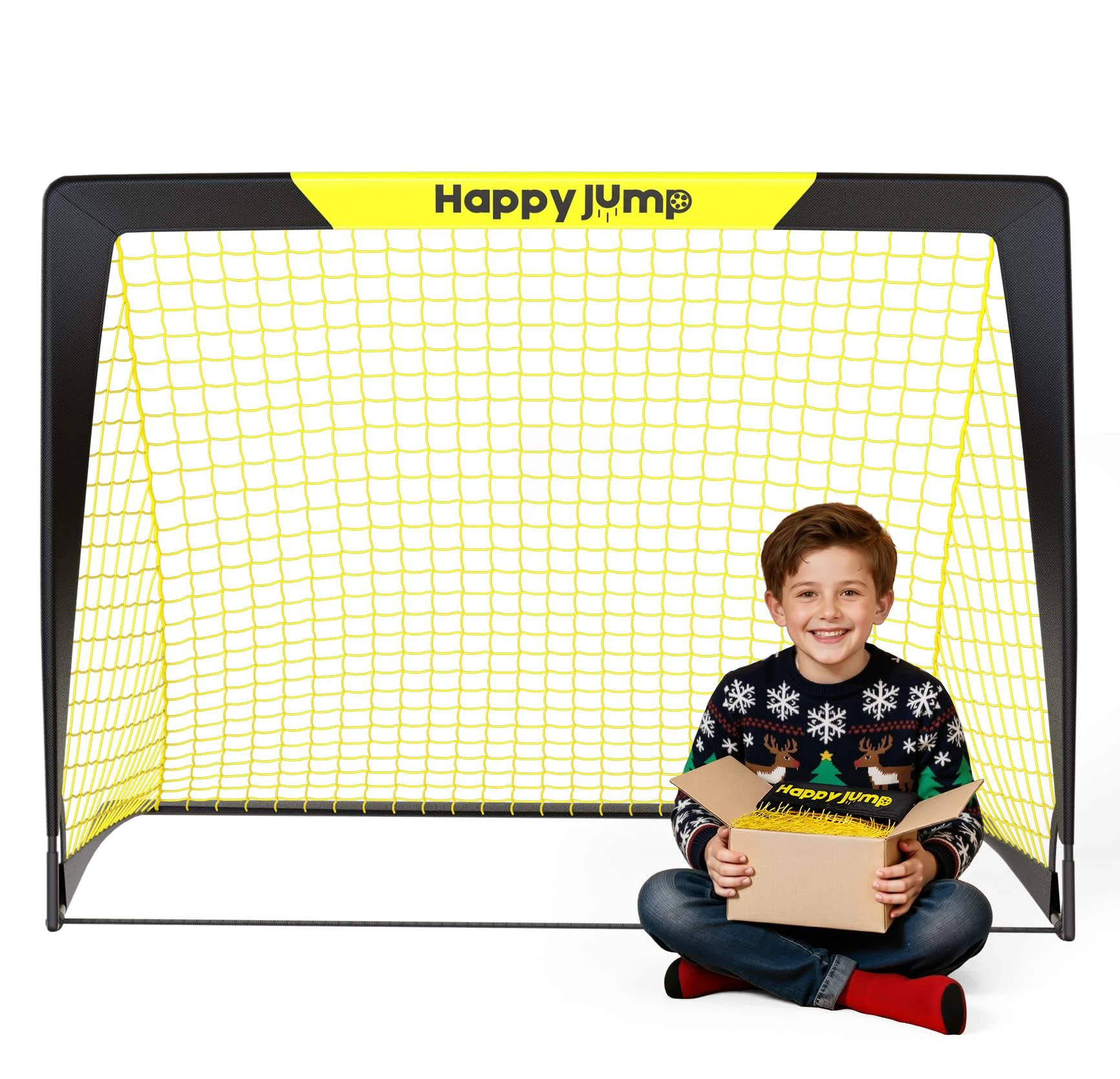 Happy Jump Football Goal Pop up Football Net Post for Garden Training 1 Pack (3'x2.2', Black+Yellow)