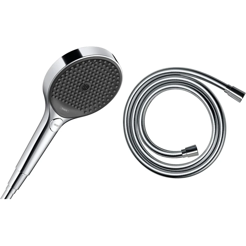 hansgrohe 26865000 Rainfinity Water-Saving Hand Shower 130, 3 Sprays, EcoSmart, Chrome & hansgrohe Isiflex Shower Hose 1,60m, Anti-Kink and Tangle Free, Chrome, 28276000