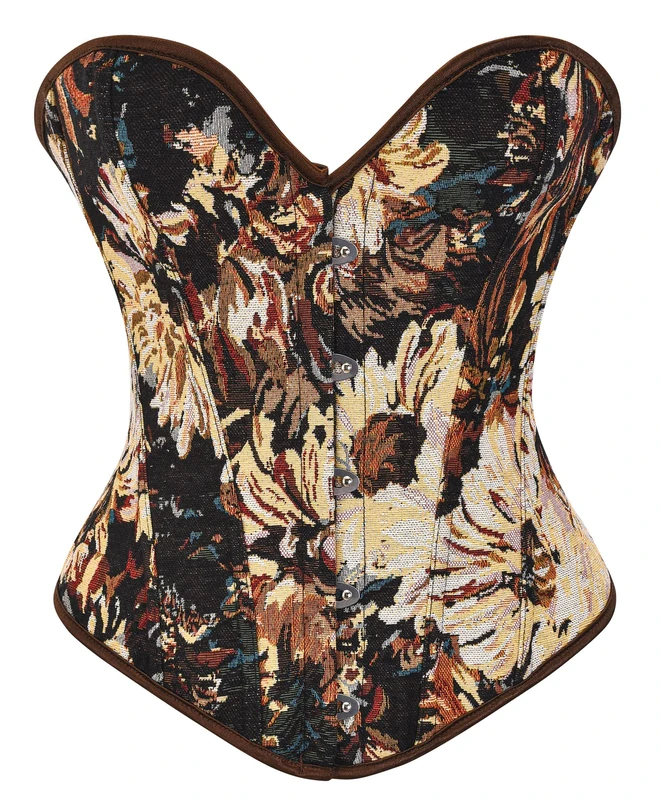 Alivila.Y Fashion Womens Vintage Floral Denim Overbust Corset Bustier Top, Black Short Torso, Small