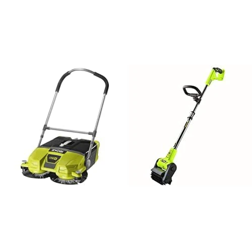 RYOBI R18SW3-0 18V ONE+ Cordless Debris Sweeper (Body Only), 18 V, Green & RY18PCB-0 ONE+ Patio Cleaner with Scrubbing Brush (Bare Tool), 18 V