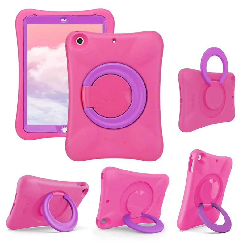 NLR FUN Pepkoo Kids EVA Case for iPad | Multi-Direction Stable Stand | Compatible with 10.2-Inch iPad 2021/2020/2019 (9th/8th/7th Generation) (Pink+Purple)