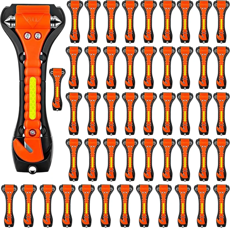 ZHSX Safety Hammer, 50 Pack Car Emergency Escape Tool Car Window Breaker and Seat Belt Cutter with Light Reflective Tape for Family Car Life Saving Survival Kit