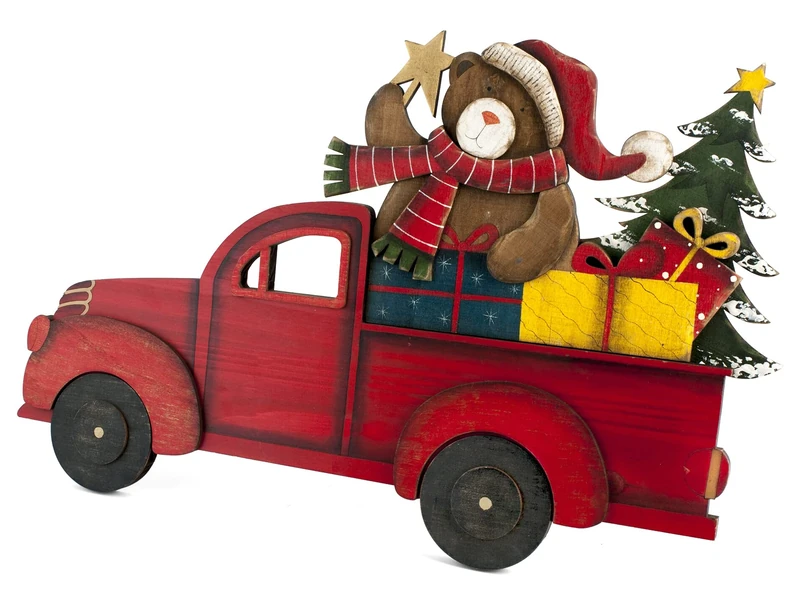 H&H Wooden Van, Christmas Decoration, 63 x 3 x 41 cm, Decoration, Holidays, Christmas, Home Furnishings, Multicolor - Image 1