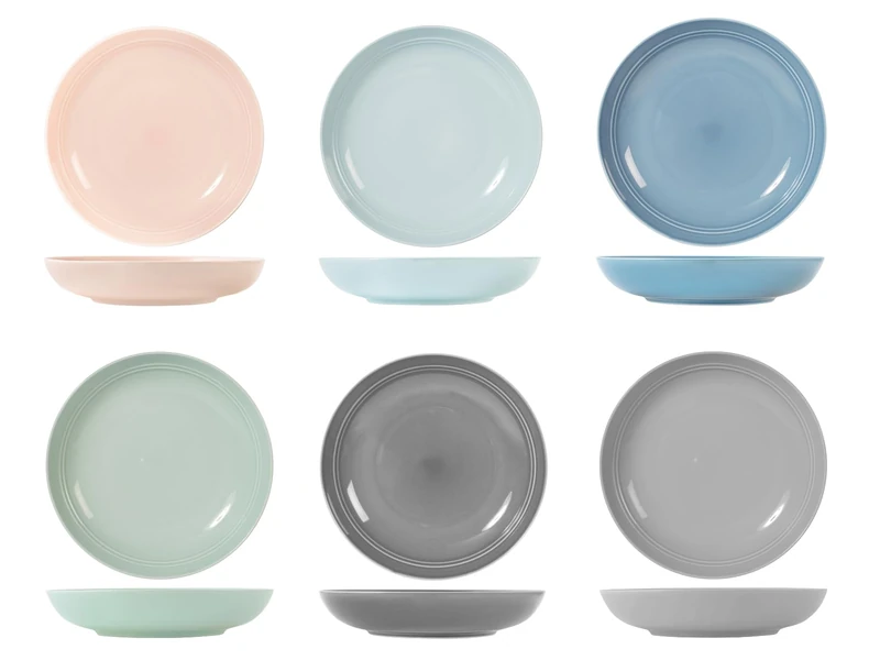 H&H Loft Set of 6 Porcelain Soup Plates, Assorted Colours Hot and Cold, 23 cm, Practical and Comfortable, Elegant