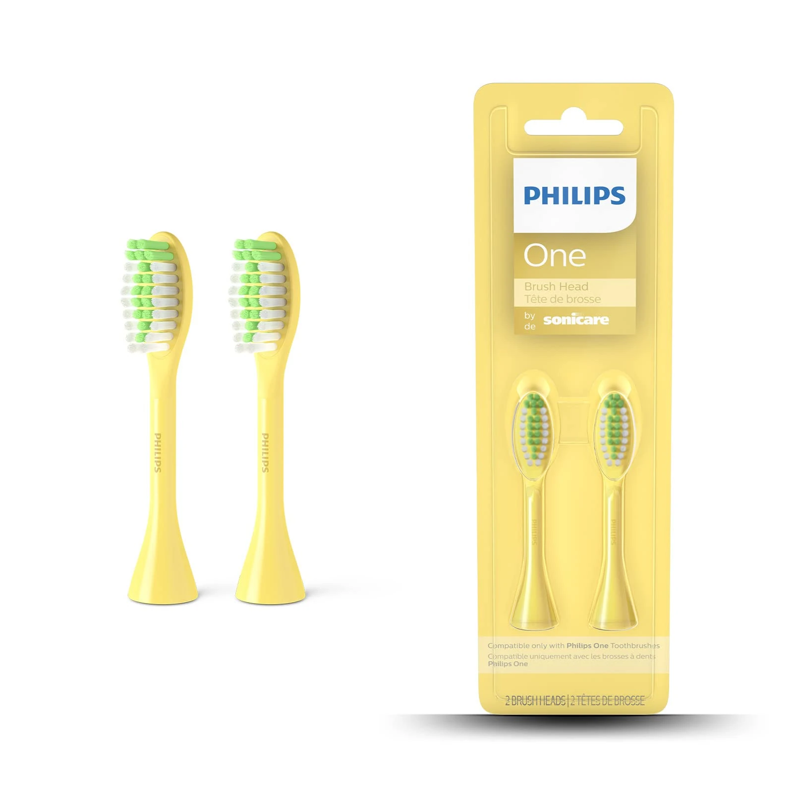 Philips Bh1022/02 One Electric Tooth Brush Brush Head, Yellow, 2 Count, Pack of