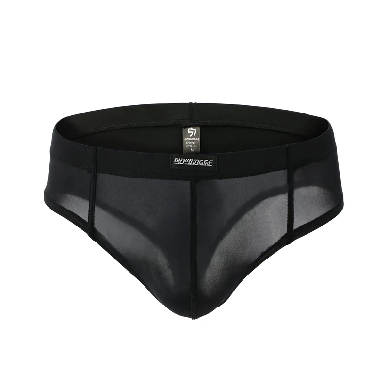 Drelaar Men's Low Rise Semi-Transparent Underwear Briefs Soft Comfy Underpants Large Black