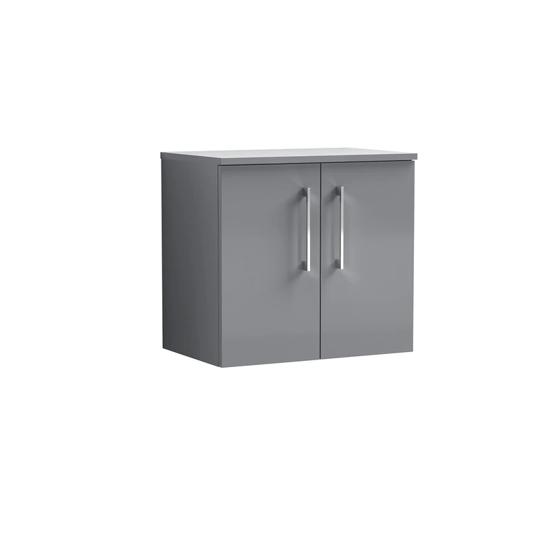 nuie ARN1323W Arno Modern Bathroom Wall Hung 2 Door Vanity Unit with Colour Worktop, Cloud Grey