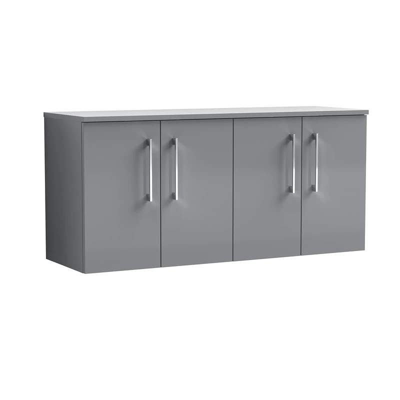 nuie ARN1323W2 Arno Modern Bathroom Wall Hung 4 Door Double Vanity Unit with Colour Worktop, Cloud Grey