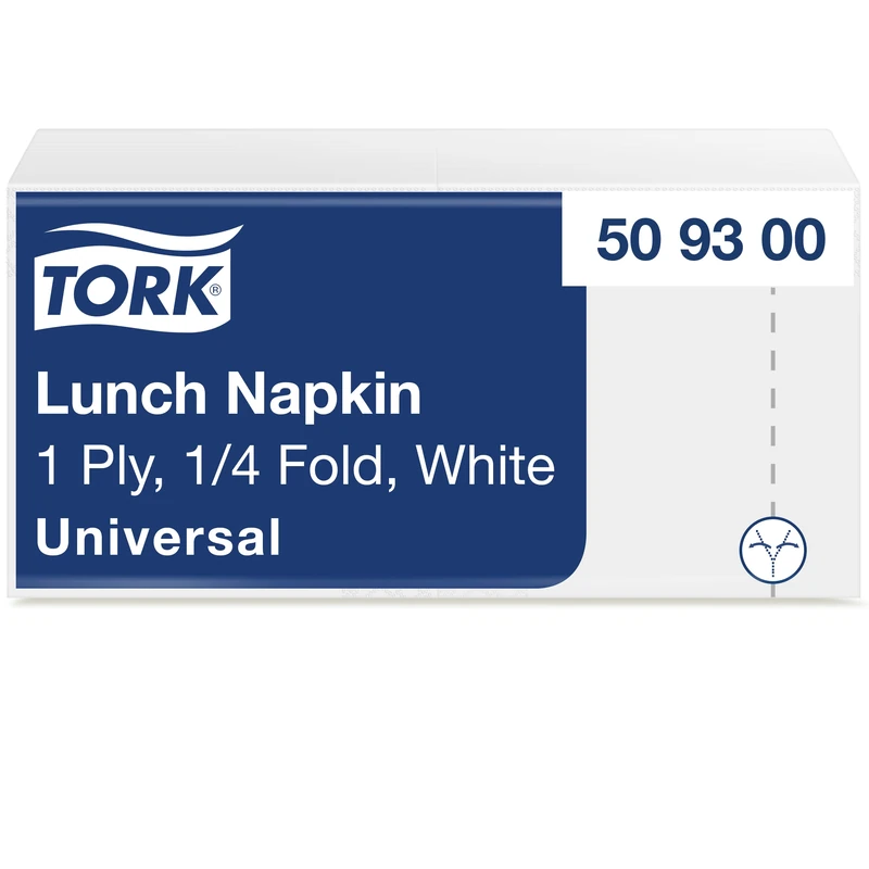 Tork White Lunch Napkin, 1/4 Fold 1-ply, 32 cm x 32 cm, 8 x 500 Napkins, 509300