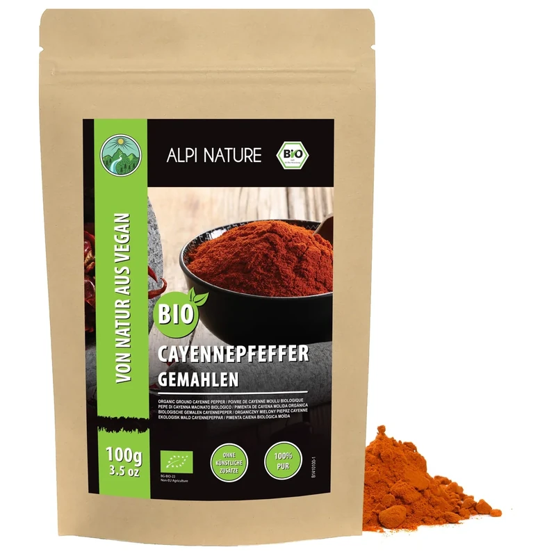 Alpi Nature Organic Cayenne Pepper Powder 100g 3.5 oz, Ground Cayenne Chilli Pepper, Hot Chilli Powder