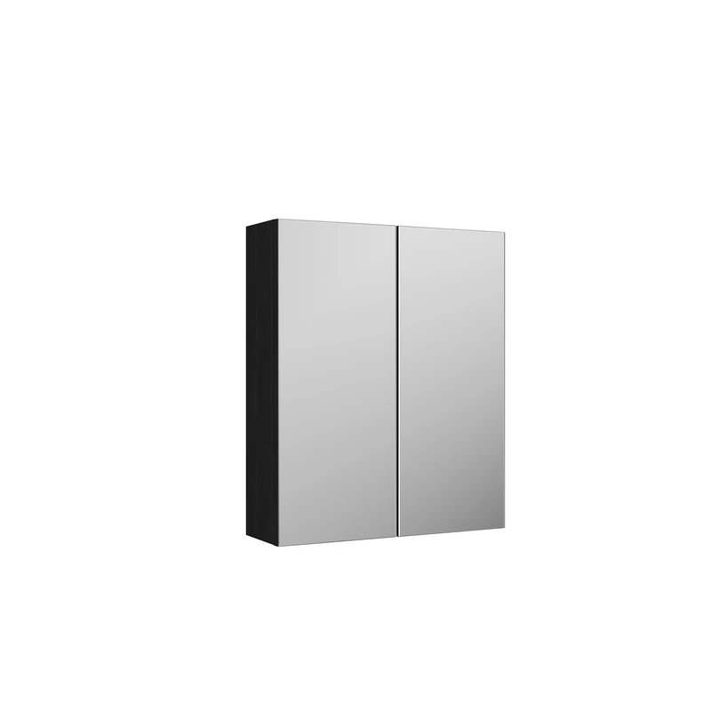 nuie OFF617N Arno Modern Bathroom Wall Hung Mirror Cabinet - 2 Door 50/50 Split, 600mm, Woodgrain Charcoal Black