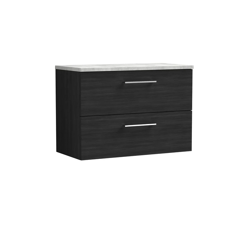 nuie ARN626LBG Arno Modern Bathroom Wall Hung 2 Drawer Vanity Unit with Laminate Worktop, Woodgrain Charcoal Black