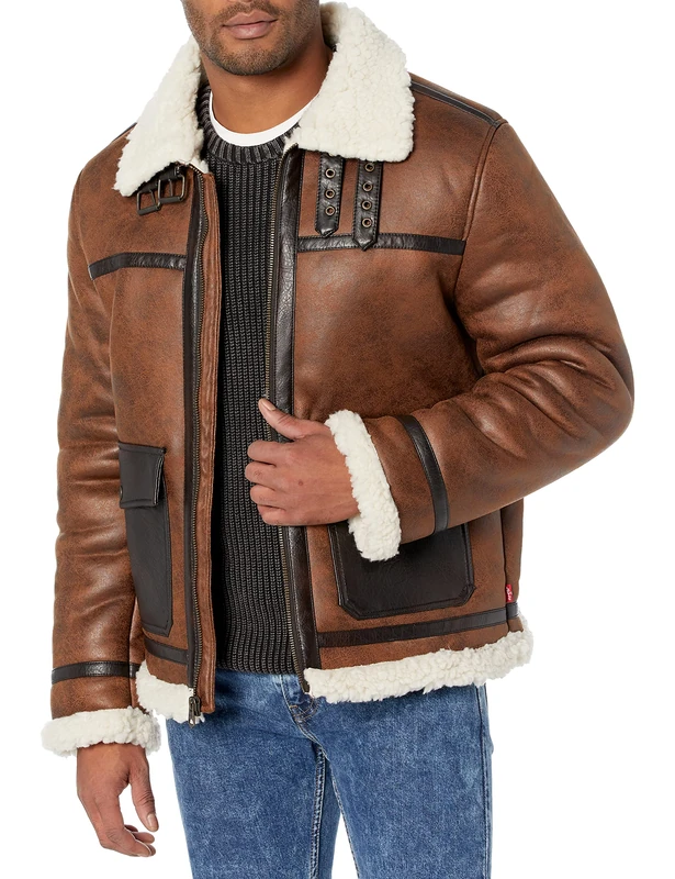 Levi's Men's Faux Shearling Rancher Aviator Jacket, Brown, S